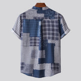 Camp Collar Shirt Floral Color Matching Short Sleeve