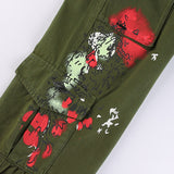 Julia Fox Low Rise Jeans Women's Side Vintage Printed Loose Casual Straight-Leg Low Waist Cargo Pants