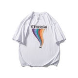 Men T Shitrs Rainbow Line Printed Round Neck