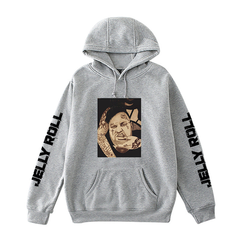 Jelly Roll Hoodie Printed Hood Sweatshirt Loose Fleece
