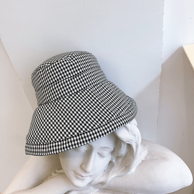 Vintage Check Bucket Hat Sun Hat Big Brim Plaid