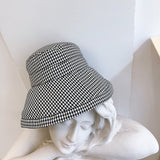 Vintage Check Bucket Hat Sun Hat Big Brim Plaid
