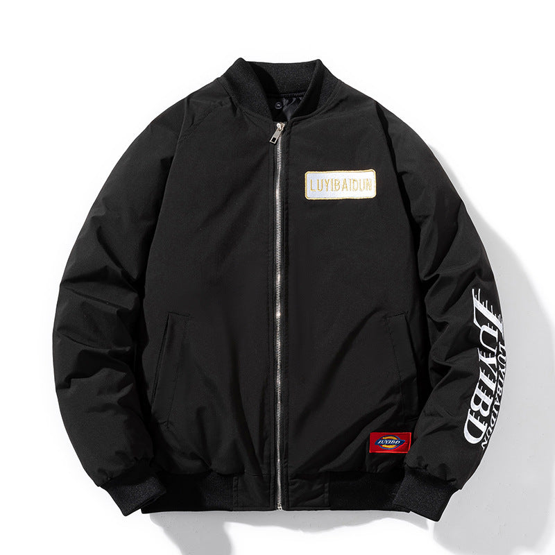 Varsity Jacket Embroidered Cotton-Padded Baseball Uniform Hooded Jacket For Men
