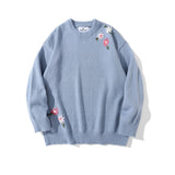Men Sweater Flower Embroidered Knitwear Sweater Men Loose Long Sleeve Top