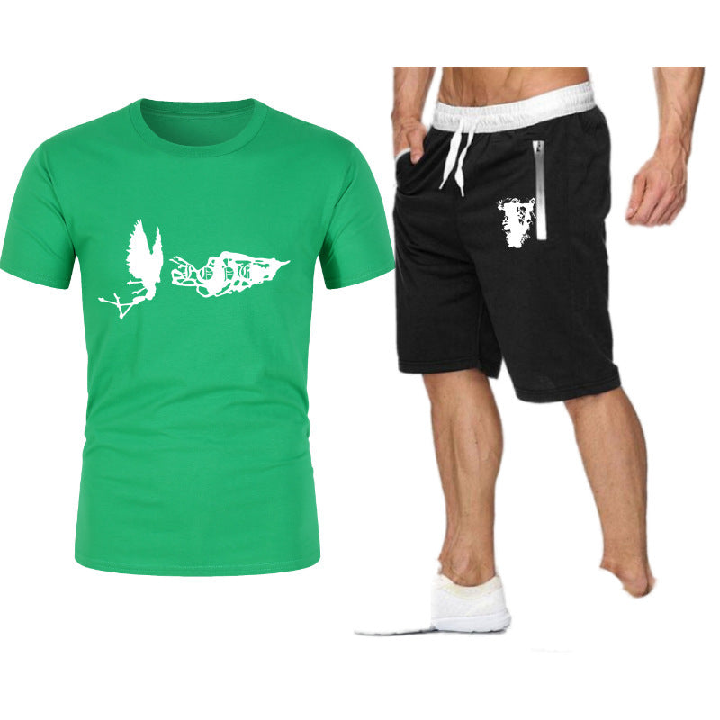 Vlone T Shirts & Shorts 2 Piece Set Short Sleeve Devil Angel Loose Men'S And Women'S T-Shirt
