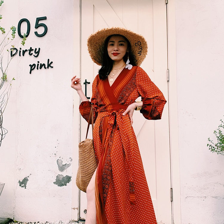 Coachella Music Festival Outfits Red Dress Women's Summer Beach Seaside Dress