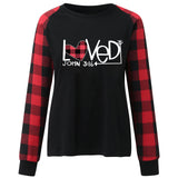 Valentine's Day T Shirt Long Sleeve Women's Clothing Heart Printing Raglan Plaid Long Sleeve