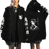 Anime Hoddies Kimetsu No Yaiba Zipper Sweater Demon Slayer Fleece Hooded Jacket