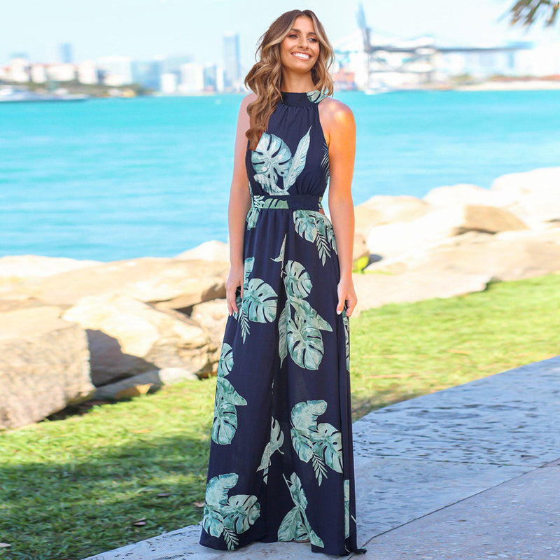 Nine Britton Dress Floral Sexy Halter Backless Lace up Printing