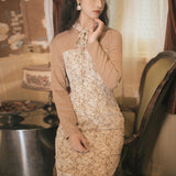 Coachella Music Festival Outfits Vintage Cheongsam Dress Slim Fit Lace Floral Long Dress