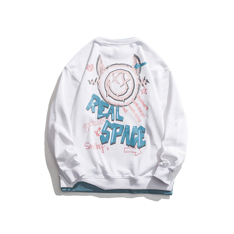 Crew Neck Sweatshirts for Men Men's Autumn Clothing Alphabet Cartoon Floral Print Long Sleeve Pullover