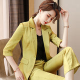 Interview Suit Women Green Suit Female Spring and Summer Two-Piece Set