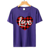 Valentine's Day T Shirt Love Letter Color Plaid Printed Pullover Short Sleeve Women's T-shirt