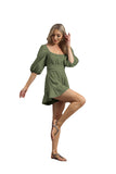 Coachella Music Festival Outfits Summer Fashion Square Collar Lantern Sleeve Sexy Lotus Leaf Jumpsuit
