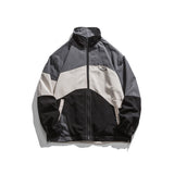 Man Fall Outfis Vintage Color Contrast Patchwork Sports Jacket Loose Casual Stand Collar Coat