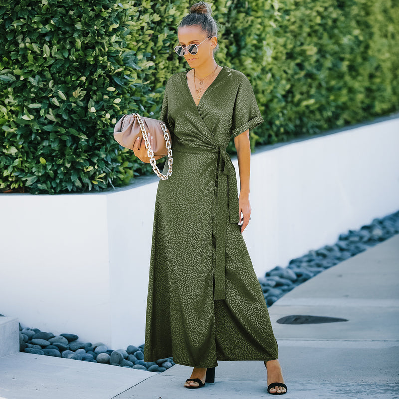 Taffeta Dress Short Sleeve Satin Dress Gown