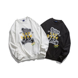 Man Fall Outfis Autumn Cartoon Bear Printed Crew Neck Sweatshirt Male Hip Hop Loose Casual Bottoming Shirt