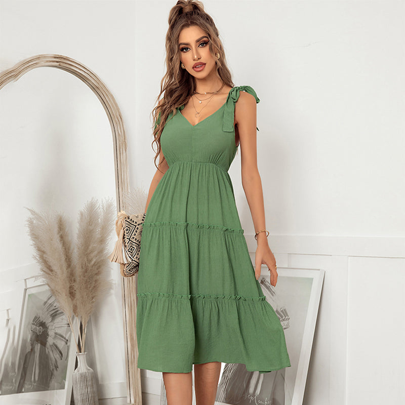 Emerald Green Dress V-neck Strap Green Elegant Dress