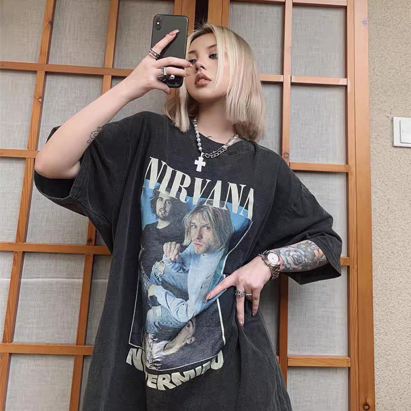 Nirvana T Shirt Retro Distressed Rock Loose Casual Vintage