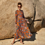 Coachella Music Festival Outfits Fashion Early Spring Printed Dress Casual Long Sleeve Loose
