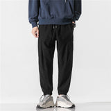 Man Fall Outfis Solid Color Drawstring Jogger Pants Loose Leisure Sports Trousers