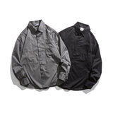 Man Fall Outfis Retro Simple Solid Color Long Sleeve Shirt Loose Casual Shirt