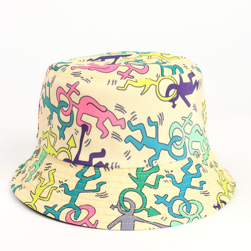 Bucket Hat Fishing Cap Cotton Print Fisherman Hat Cartoon Character Bucket Hat Symbol Printing