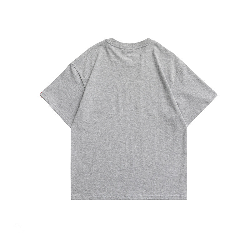 Men T Shitrs Solid Color Letter Print Round Neck Loose