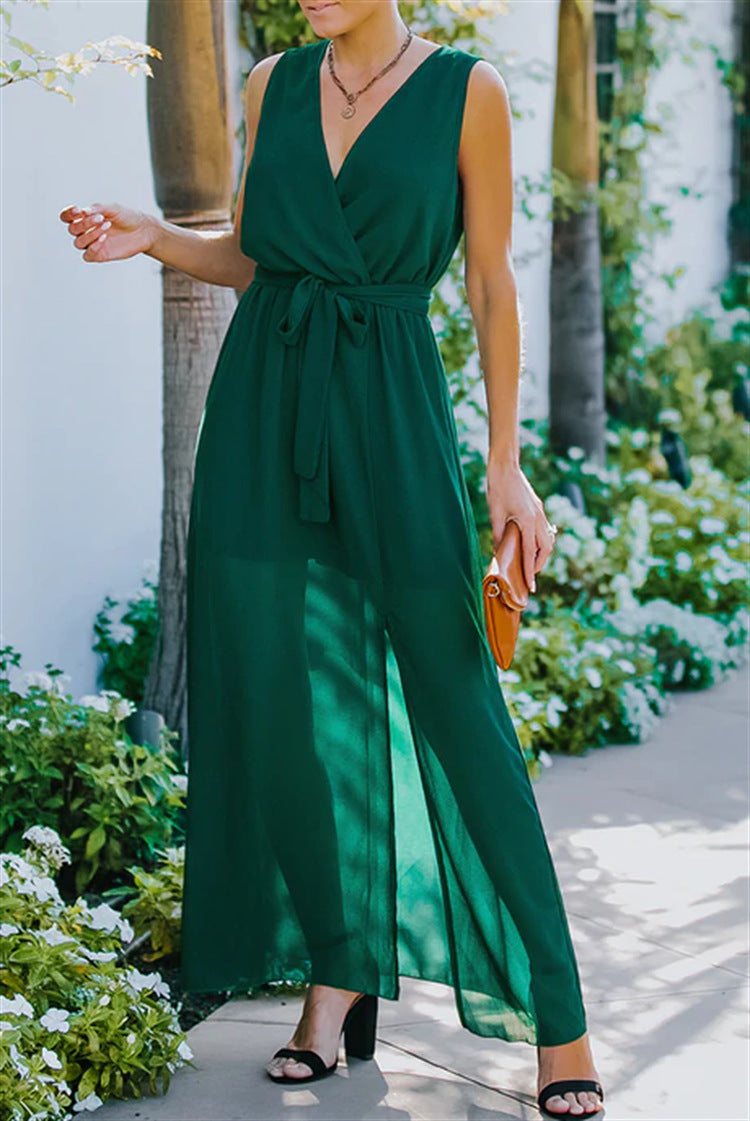 Emerald Green Dress V-neck Dress Long Dress Gown