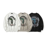Men Sweater Dark Statue Printed Sweater Men's Loose round Neck