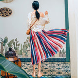 Coachella Music Festival Outfits High Waist Slimming Rainbow Striped Pleated Mid-Length Skirt