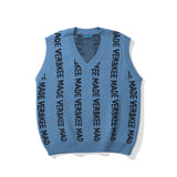 Men Sweater Letter Jacquard Sweater Vest Men's Street Fashion Loose Outerwear