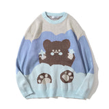 Men Sweater Cartoon Jacquard round Neck Sweater Men's Autumn Trendy Color Matching Pullover
