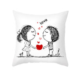 Valentine's Day Pillow Covers 4 Piece Random Styles Together, Peach Peel Printing Lovers Love Sketch Back Cushion