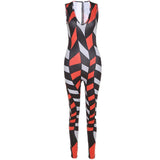 Summer Women's Sexy Low-Cut Fashion Printed High Waist Tight Casual Sports Jumpsuit