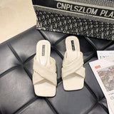 Women Open Toe Sandals Flats Summer Fashion Cross Fashion Outerwear Flat Heel Candy-Colored Slippers