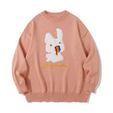 Men Sweater Cartoon Rabbit Embroidered Knitwear Men's Street Trend round Neck Sweater Pullover