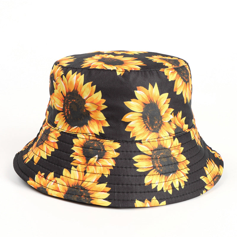 Bucket Hat Fishing Cap Cotton Print Fisherman Hat SUNFLOWER Sunflower Duplex Printing