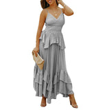 Burgundy Dress Formal Summer Women's Clothing V-neck Stitching Irregular Swing Dress