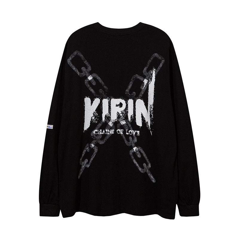 Man Fall Outfits Dark High Street Style Hand-Painted Graffiti Printing Long-Sleeved T-shirt Men's Top