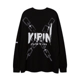 Man Fall Outfits Dark High Street Style Hand-Painted Graffiti Printing Long-Sleeved T-shirt Men's Top