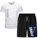 Vlone T Shirts & Shorts 2 Piece Set Men 'S Summer Printed Sports Short-Sleeved T-Shirt Set