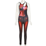 Summer Women's Printed Sexy Sleeveless Sling Tight Sports Fitness Jumpsuit