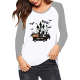 Halloween Costumes Pattern Printed Raglan Color Contrast Long Sleeve T-shirt Women