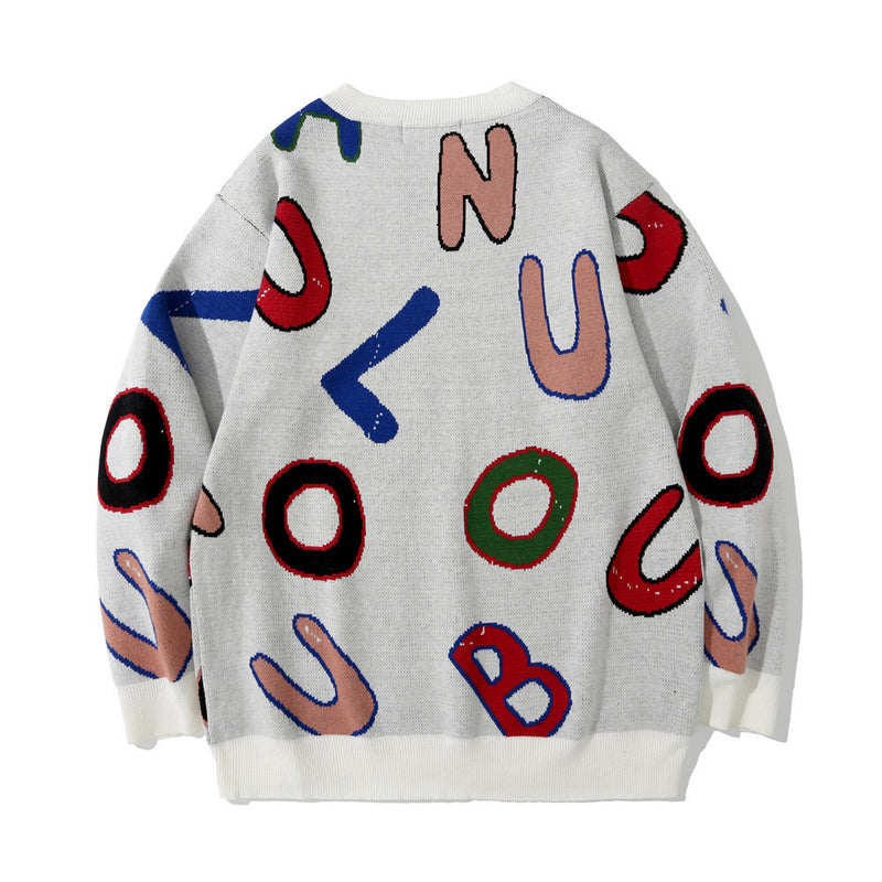 Men Sweater Letter Jacquard Sweater Men's Loose Pullover