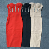 Long Sleeve Burgundy Dress Formal Sleeveless Cold-Shoulder Sexy Dress Rhinestone