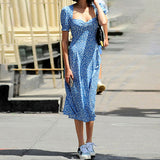 Kendall Jenner Wedding Guest Dress Sweet Fresh Puff Sleeve Square Collar Split Sheath