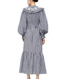 Kendall Jenner Wedding Guest Dress Niche Doll Collar Pleated Waist Slimming A- line Lantern Long Sleeve Plaid