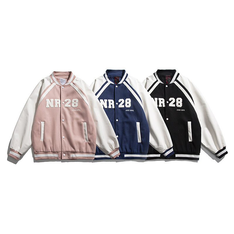 Man Fall Outfis Color Matching Letters Embroidered Casual Baseball Uniform Couple Loose Top