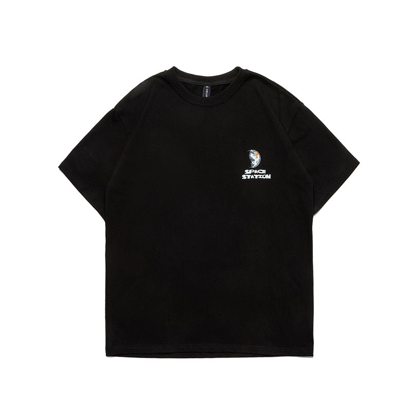 Men T Shitrs Outer Space Astronauts Printed Round Neck